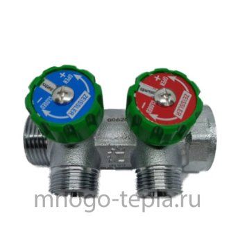 Регулирующий коллектор 3/4 на 2 отвода Zeissler ZSc.401.0502NF (3/4" х 1/2") под плоскую прокладку, с вентилями - №1