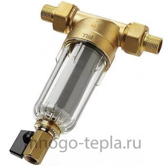 Фильтр механической очистки TIM JH-1004 - 1/2" с  промывкой, прозрачной колбой без манометра - №1