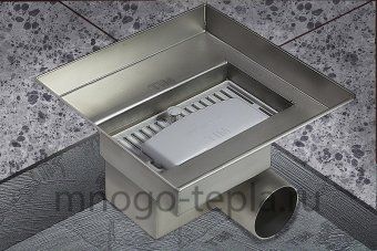 Трап для душа с горизонтальным выпуском квадратный TIM BAD411502, размер 150 x 150мм, защита от запаха (сухой + гидрозатвор), решетка с круглой ячейкой - №1
