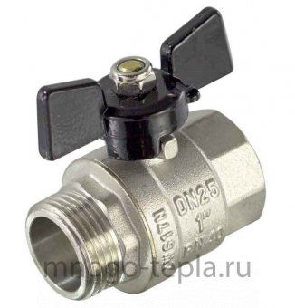 Кран шаровый 3/4" ГШ TIM (DE1218X) никелированный усиленный прямой - бабочка - №1