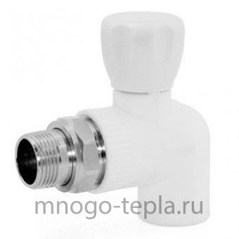 Кран шаровый полипропиленовый 20 - 1/2" НГ (с накидной гайкой), радиаторный, угловой - №1