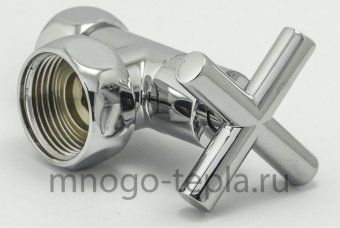 Кран для полотенцесушителя хромированный 1" НГ х 1/2" НГ TIM KV10-LFF042 с крестообразной ручкой, угловой - №1