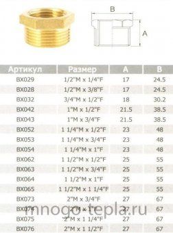 Футорка 1/2 х 1/4 вр/нр (Ду 15 х 8), латунная - №1